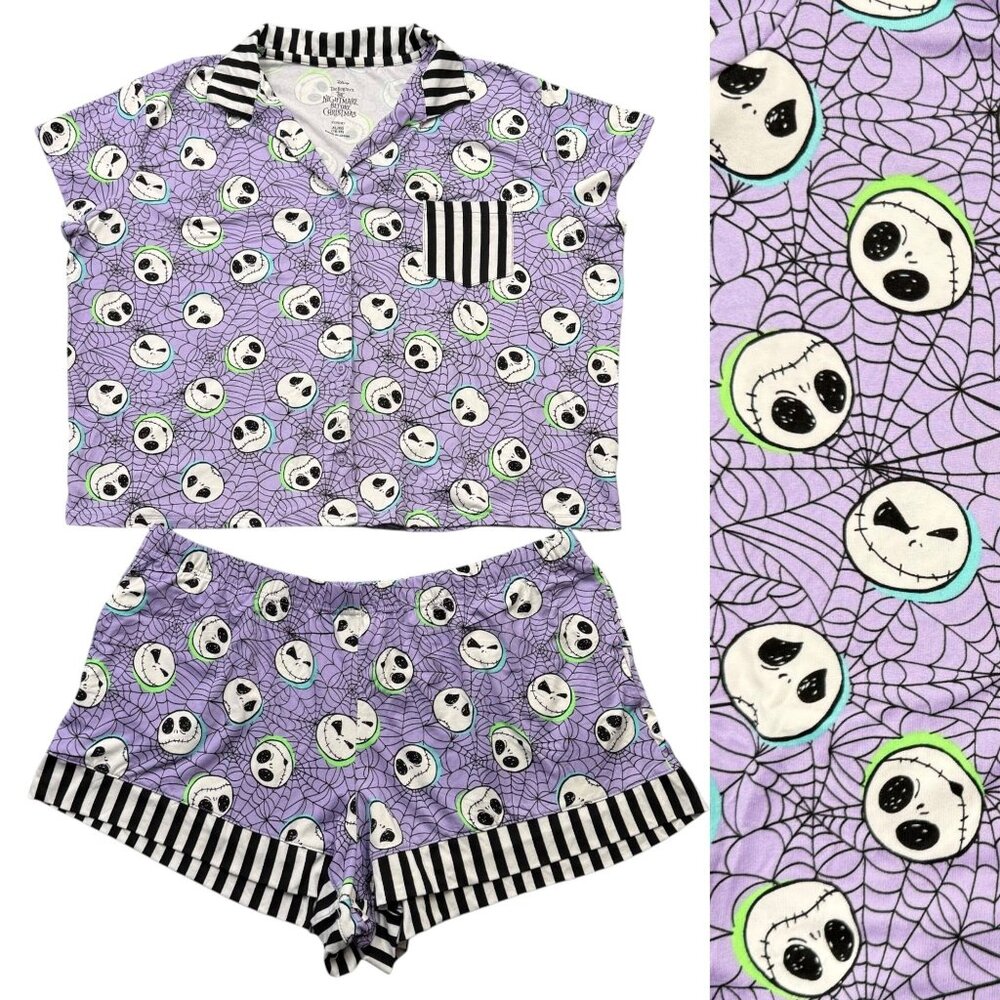 Disney Nightmare Before Christmas 2 PC Pajama Short Set‎ Purple Womens XL